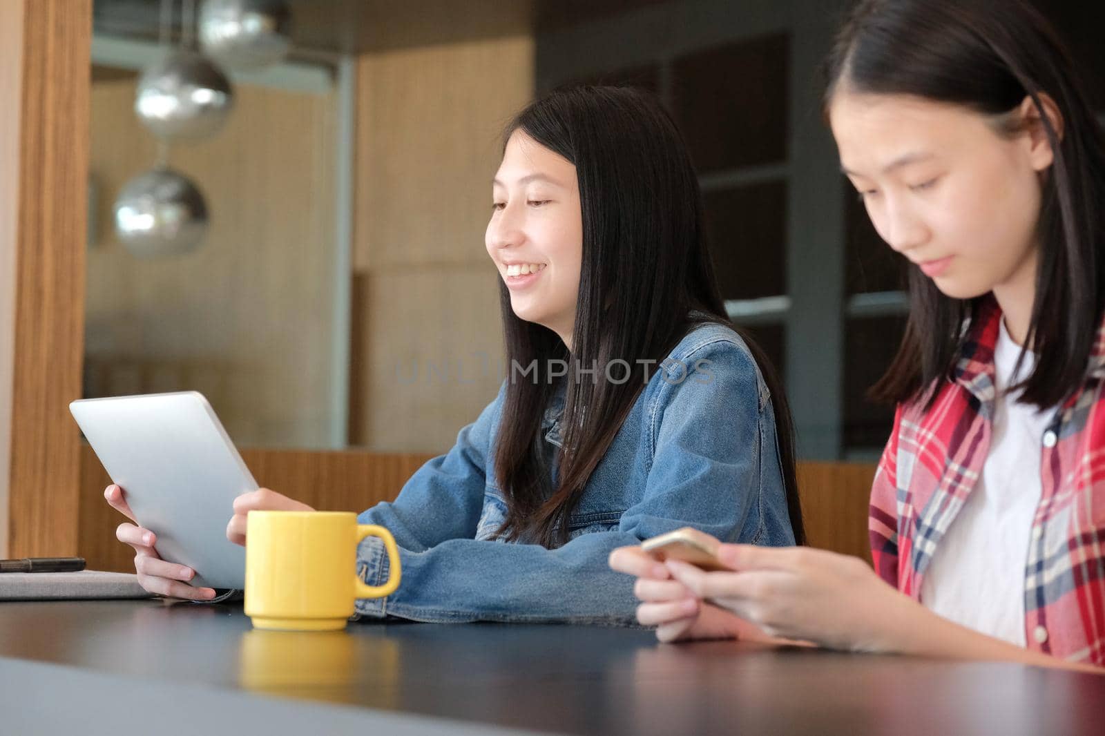 woman girl teenager using tablet smart mobile phone. teenage lifestyle