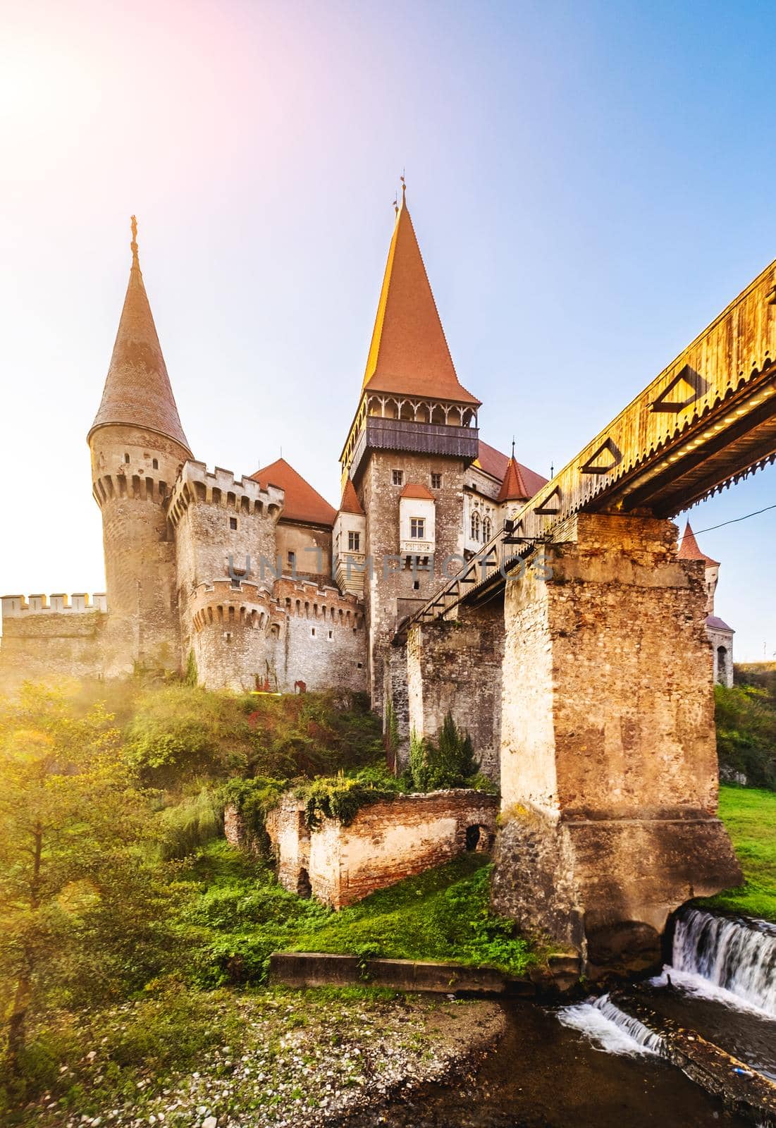 Bridge leading across moat to Corvin Castle