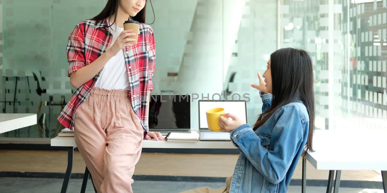 girl teenager friends talking drinking coffee. friendship & people by pp99