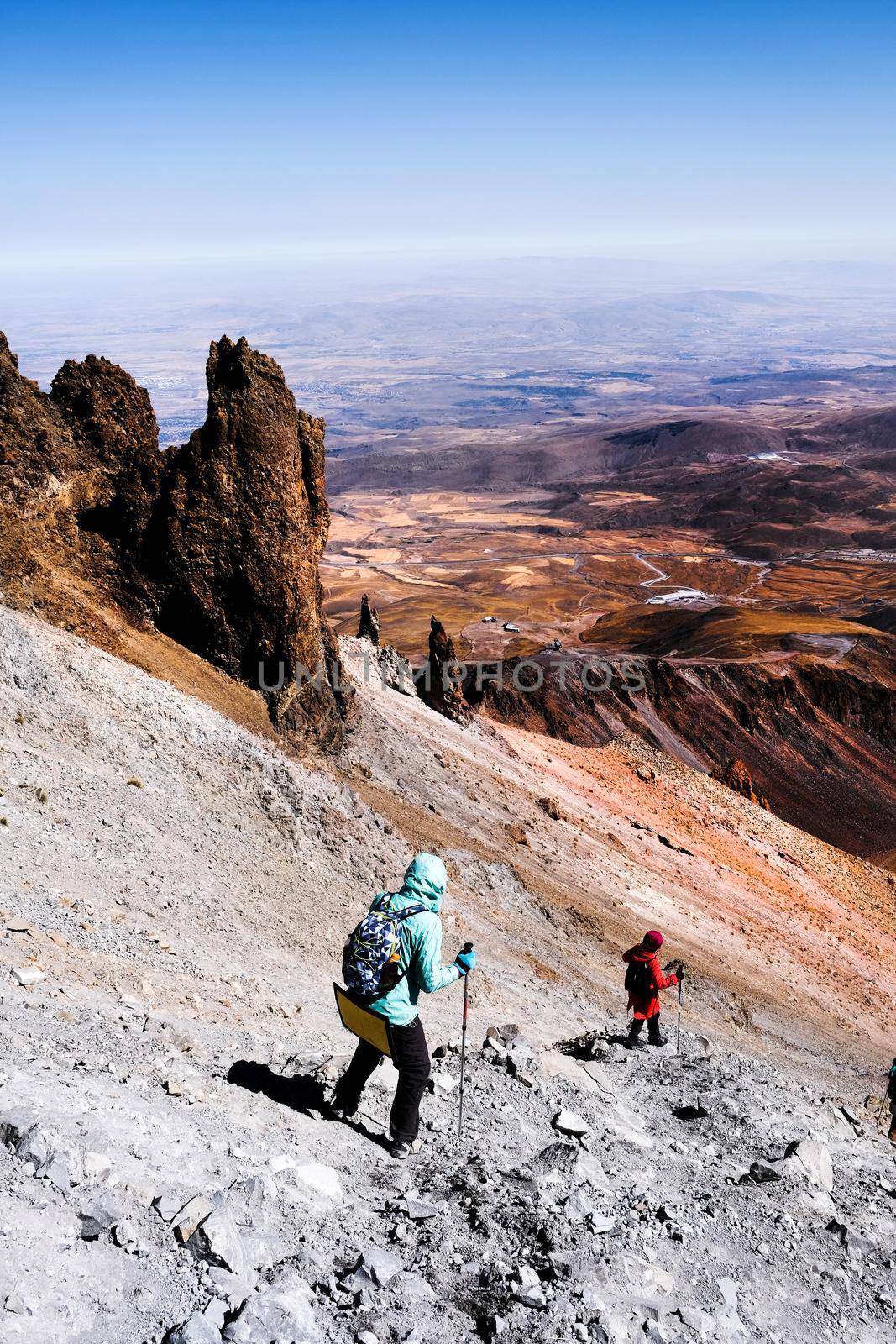 Tourists trekking on Erciac volcano by GekaSkr