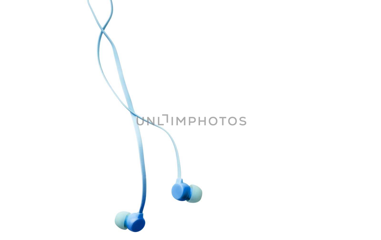 Digital light-blue earbuds isolated on white background