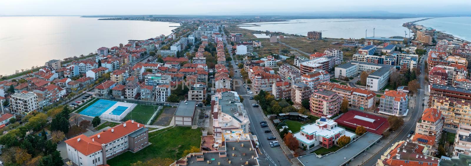 Panoramic aerial view from drone of Pomorie city, Bulgaria by EdVal