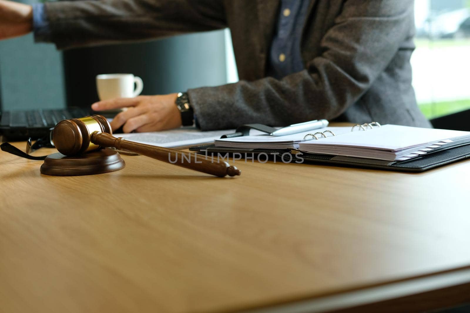 judge work with computer. legal law gavel at courtroom. lawyer attorney justice at court by pp99