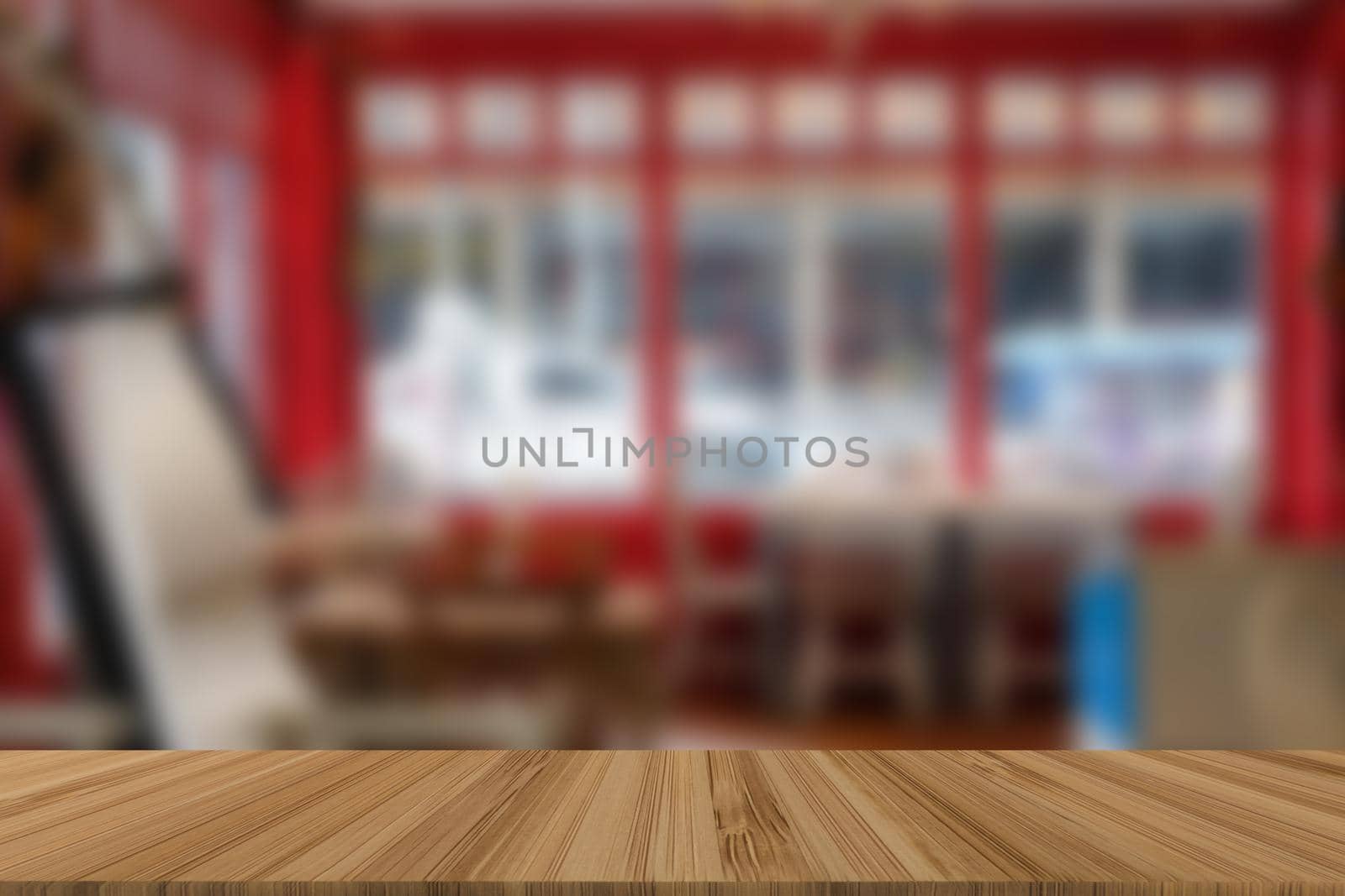 table and chair in cafe, coffee shop, cafeteria, restaurant interior with wood table for montage display by pp99