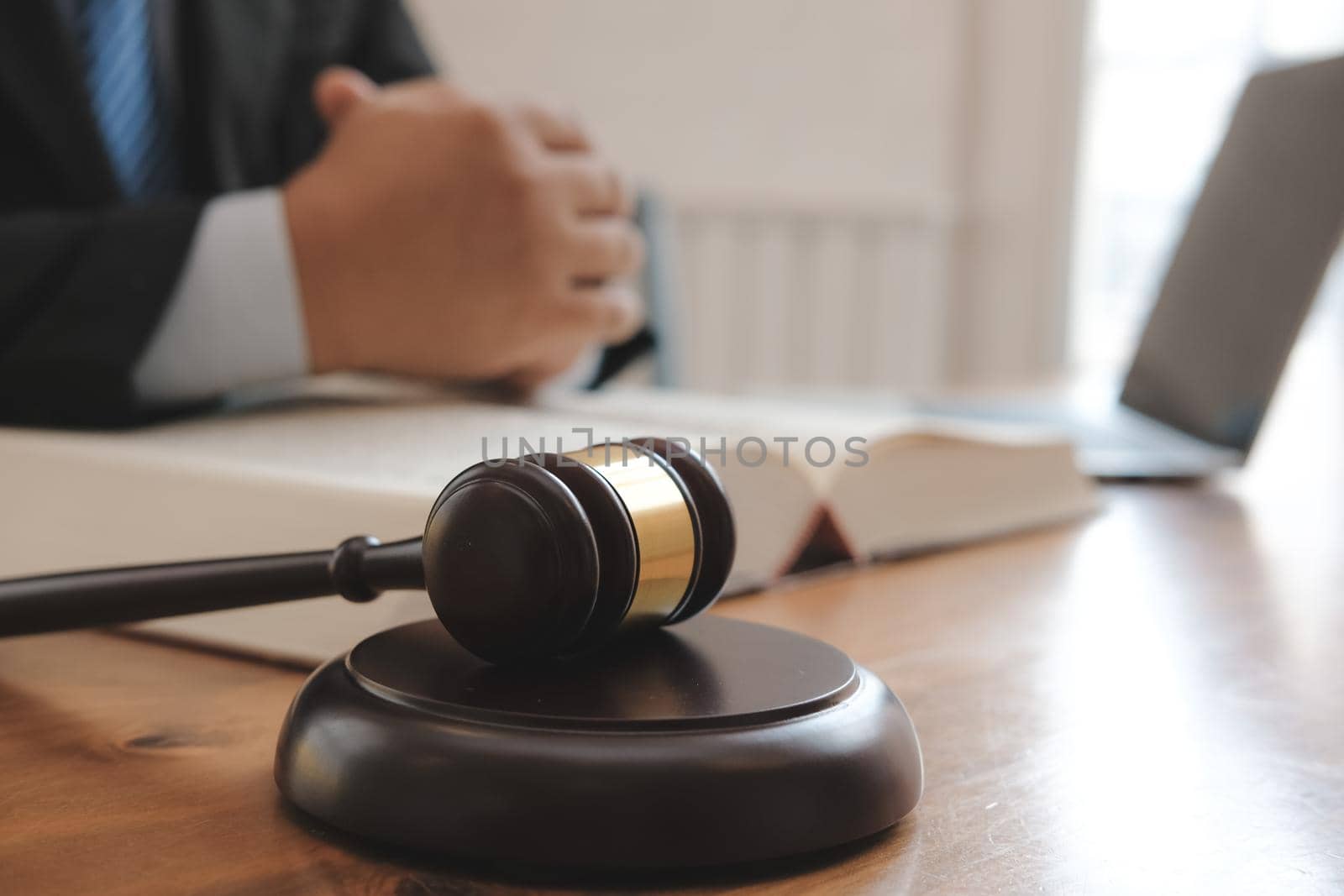 judge with legal law gavel & book at courtroom. lawyer attorney justice at court