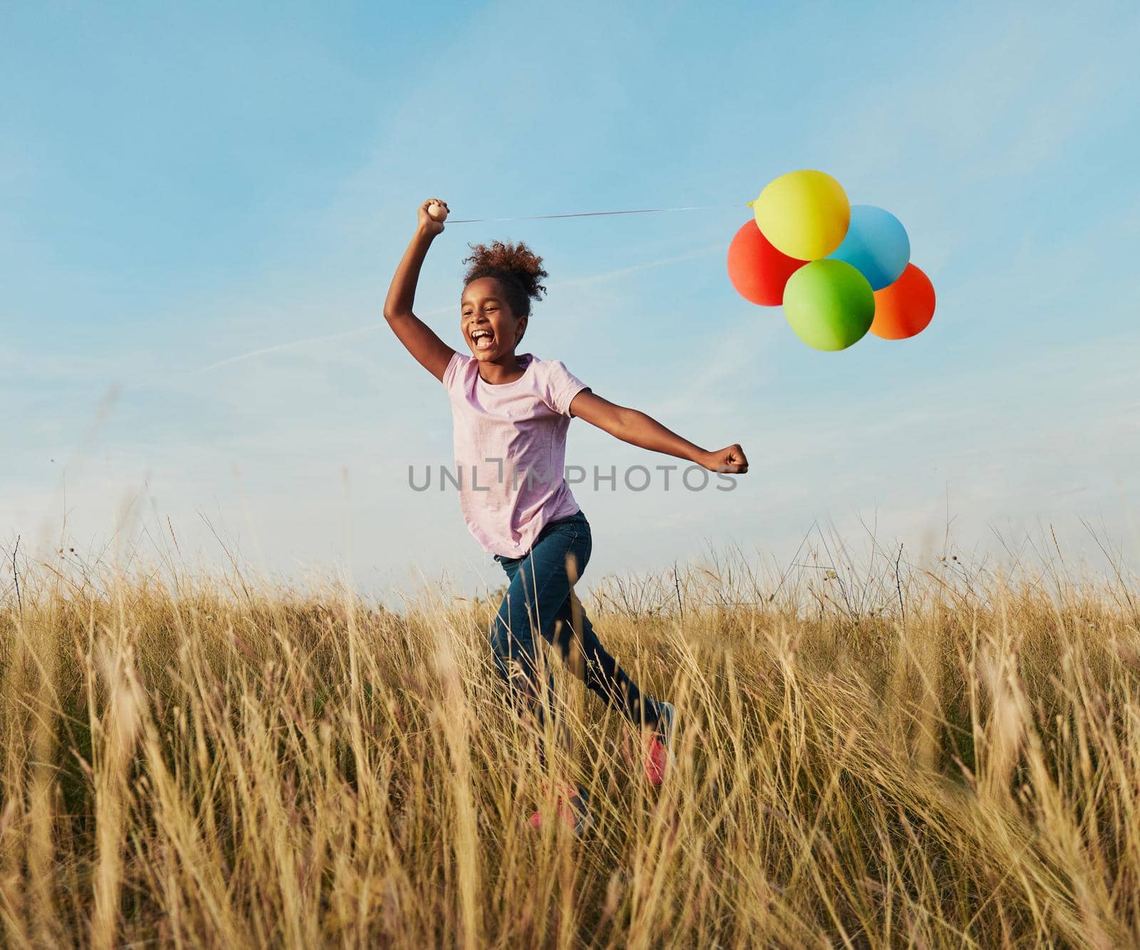 child summer fun lifestyle friend balloon outdoor girl field joy childhood run cheerfu playing colorful kid by Picsfive