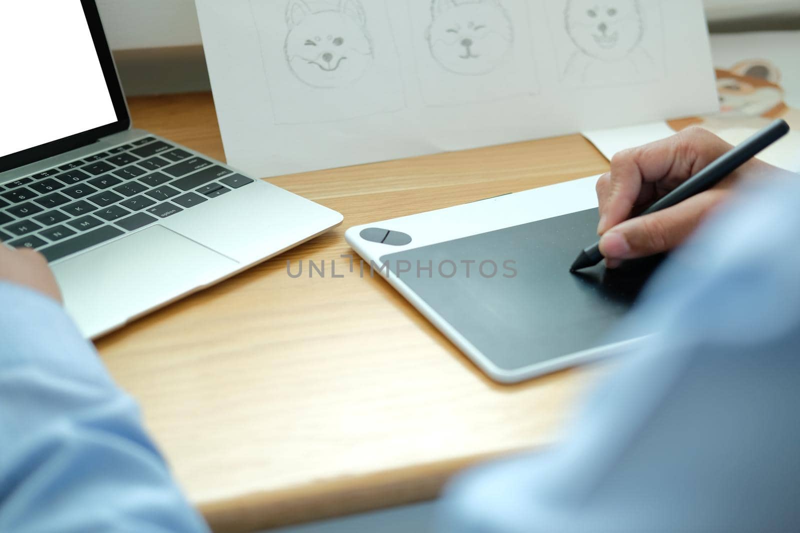 artist graphic designer drawing artwork. creative design illustrator workplace