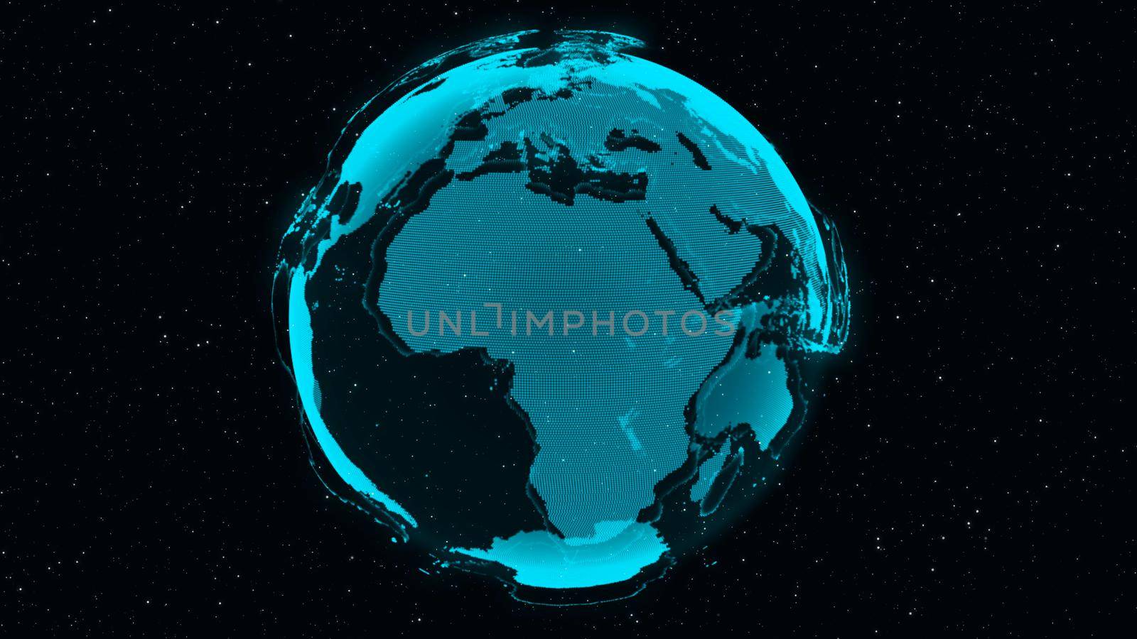 3D Digital Earth shows concept of global network connection of international people in global business rotating in stars and space background. Modern information technology and globalization concept.