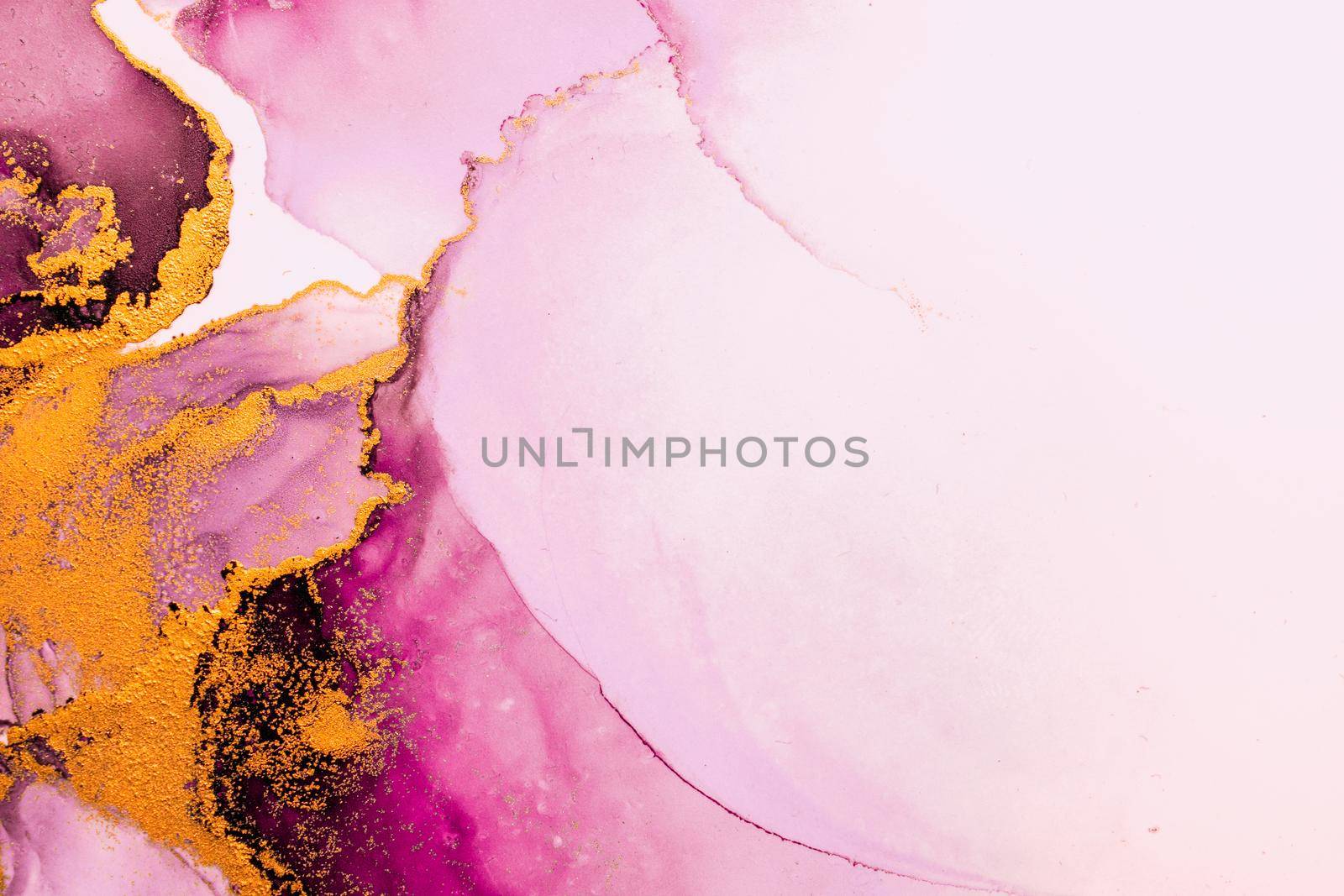 Pink gold abstract background of marble liquid ink art painting on paper . by biancoblue