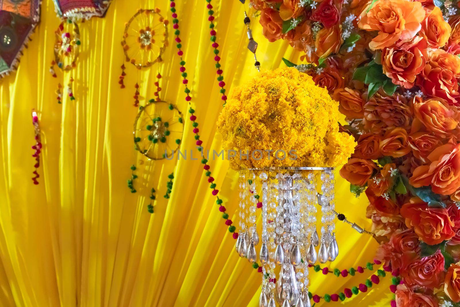 Marigold garland and decorations in Diwali festival