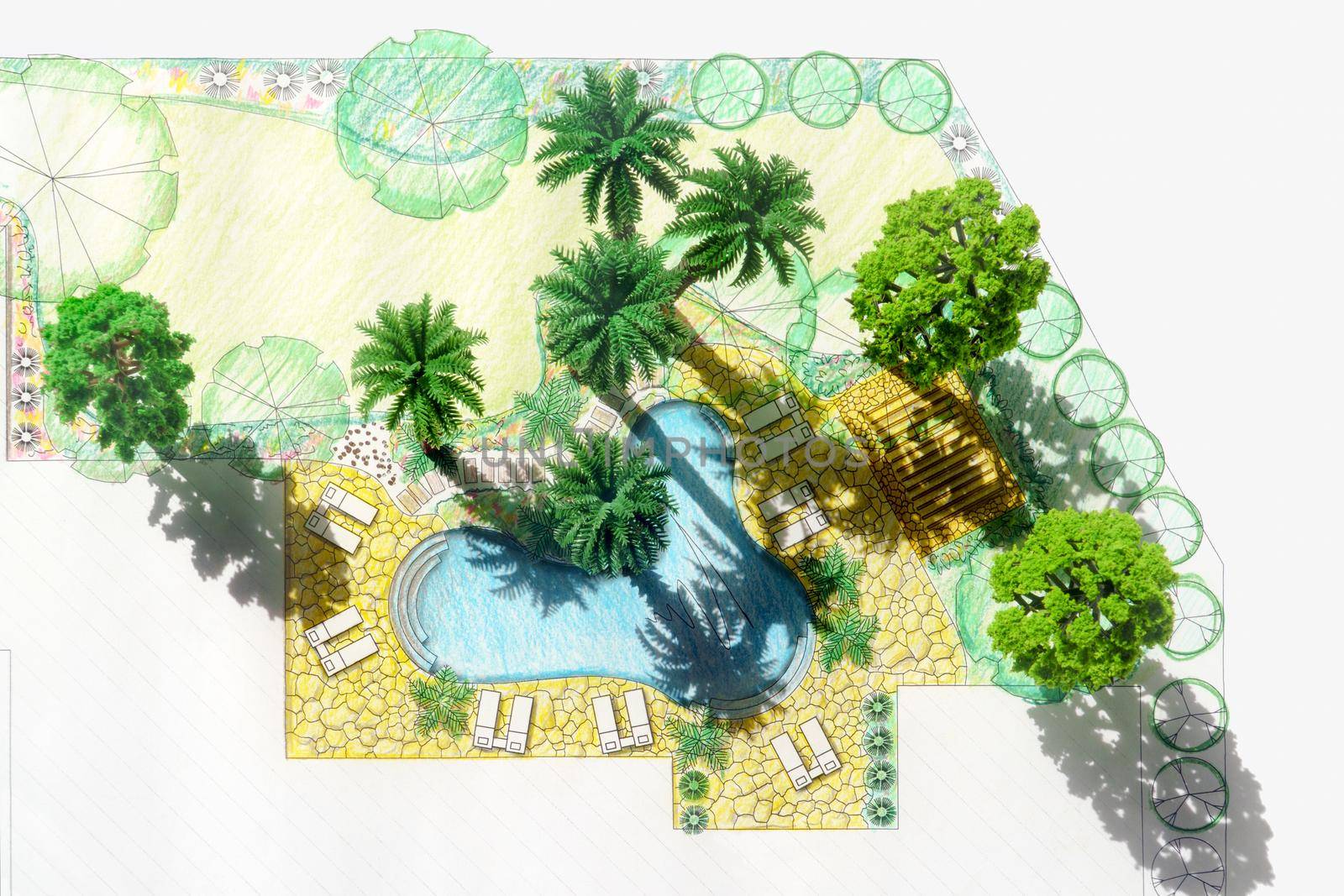 Model landscape architect design backyard plan for villa