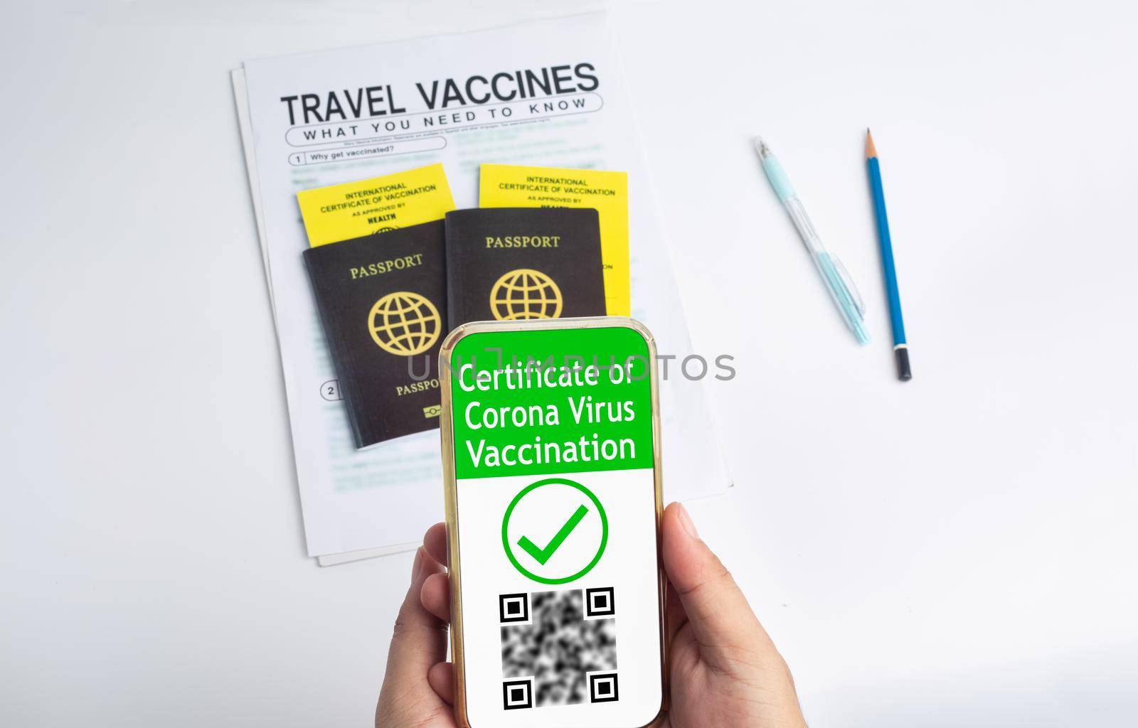 Digital Covid vaccination certificate on moble phone.