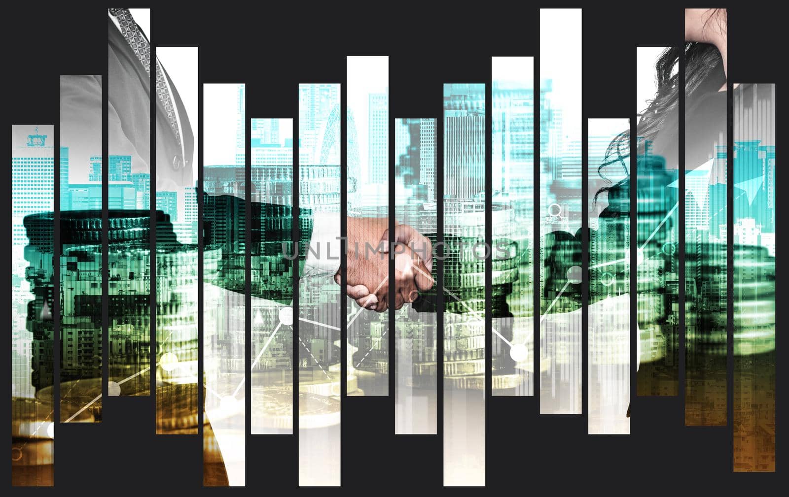 Business handshake on finance prosperity and money technology asset background . Economy and financial growth by investment in valuable stock market to gain wealth profit form currency trading