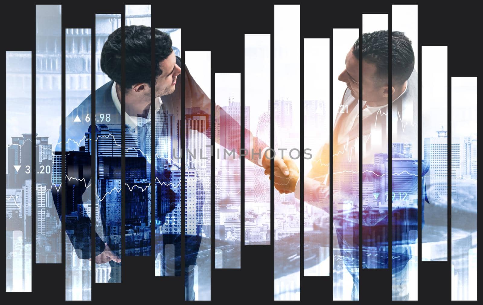 Business handshake on finance prosperity and money technology asset background . Economy and financial growth by investment in valuable stock market to gain wealth profit form currency trading