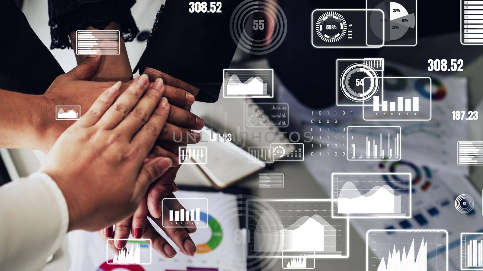 Conceptual business dashboard for financial data analysis . 3D render computer graphic .