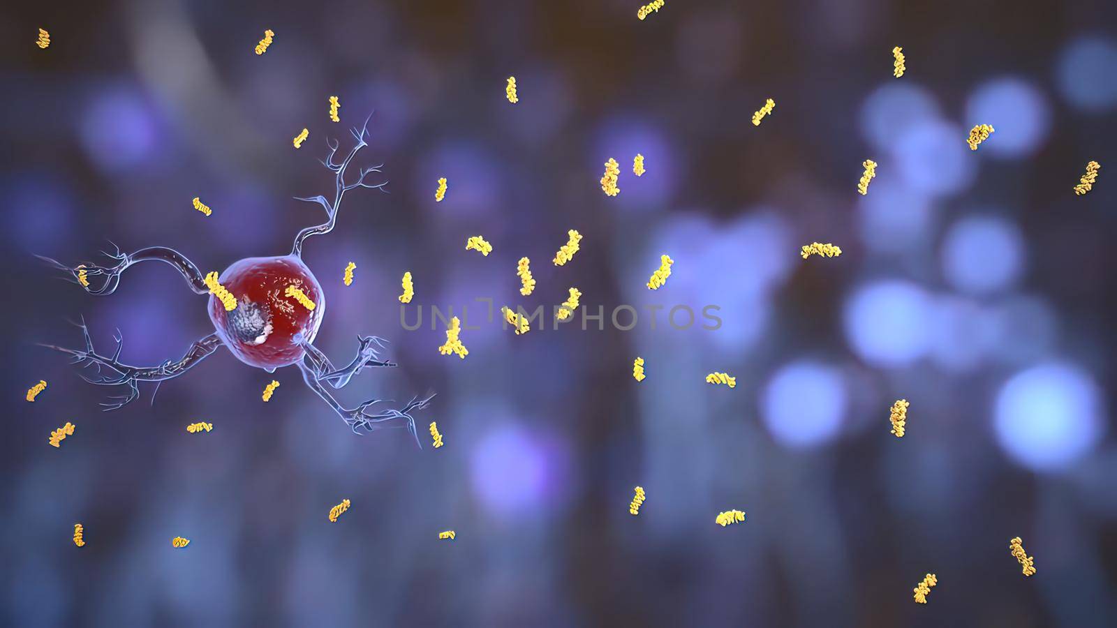 3D Medical illustration of microglial cell growth in the brain 3D illustration