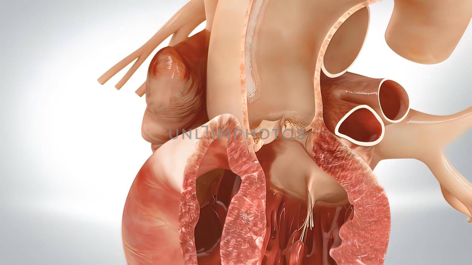 Anatomy of the Human Heart. The human heart pumps blood into the arteries that carries oxygen and nutrients to all the tissues of the body. 3D illustration