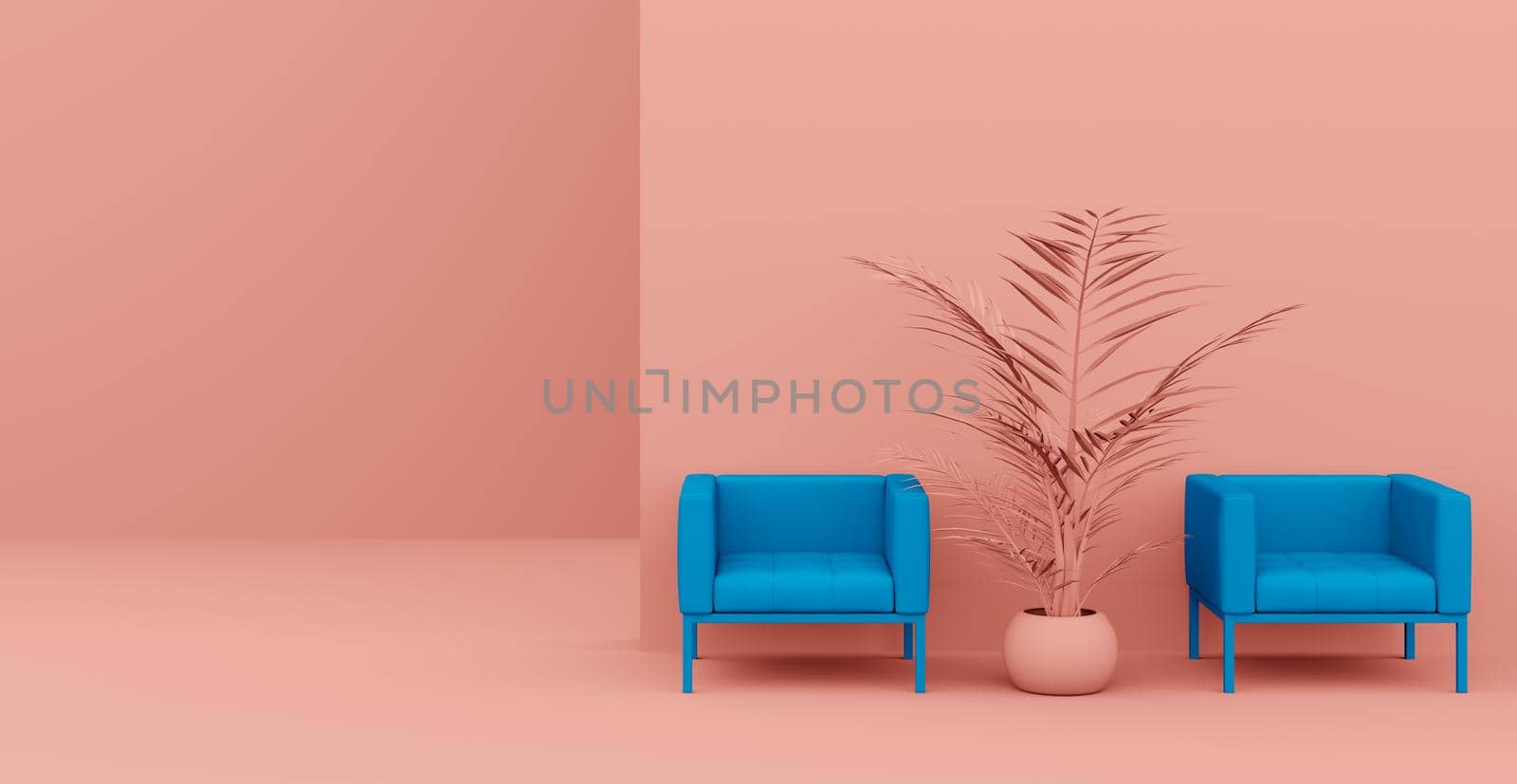 3d Abstract interior. Interior template. Bright color in the interior