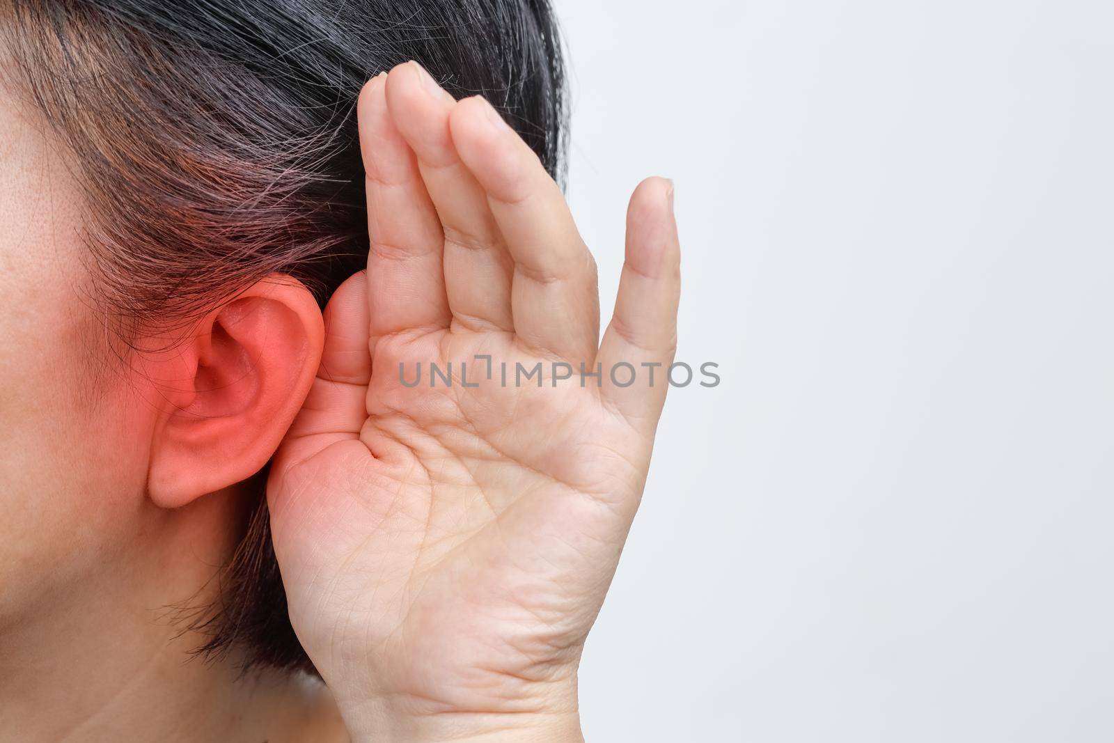 Seniors woman hearing loss , Hard of hearing by toa55