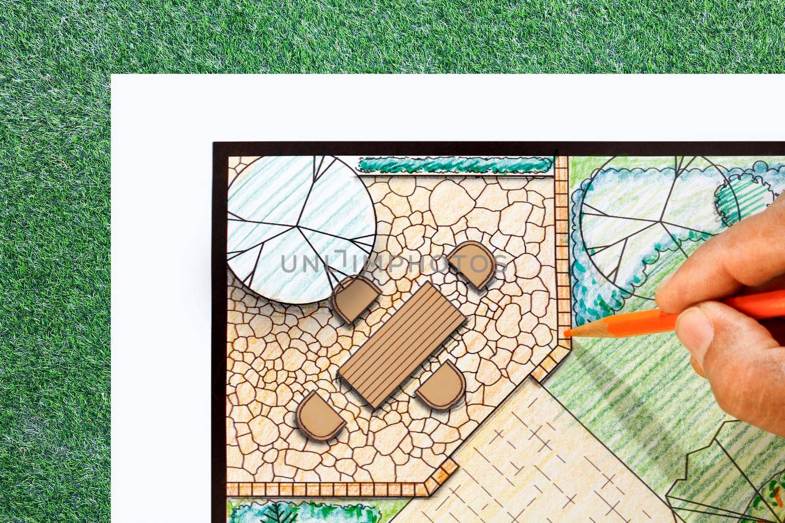 Landscape architect design patio in backyard garden plan. by toa55