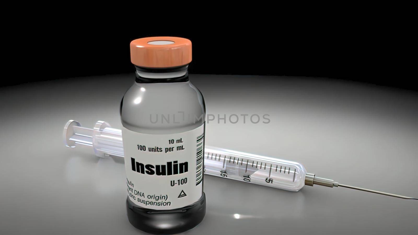 Human insulin is in a class of medications called hormones 3D illustration