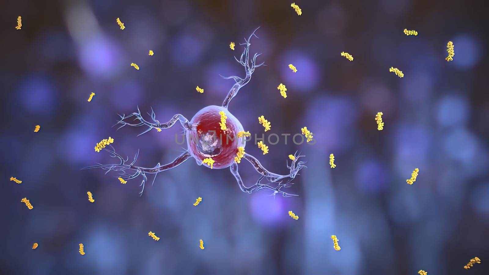 3D Medical illustration of microglial cell growth in the brain 3D illustration