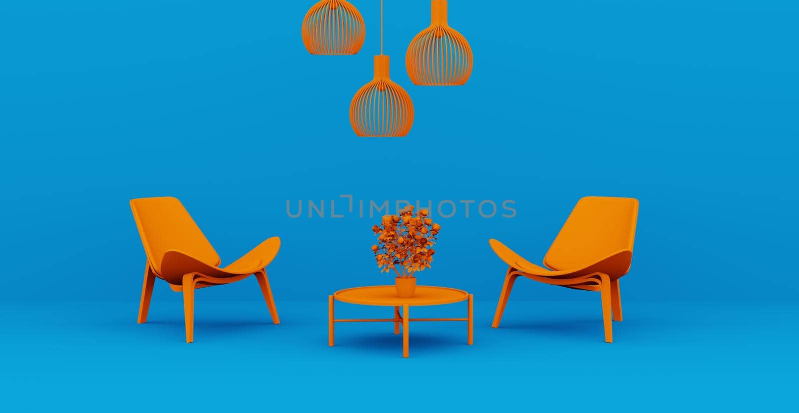 3d Abstract interior. Interior template. Bright color in the interior