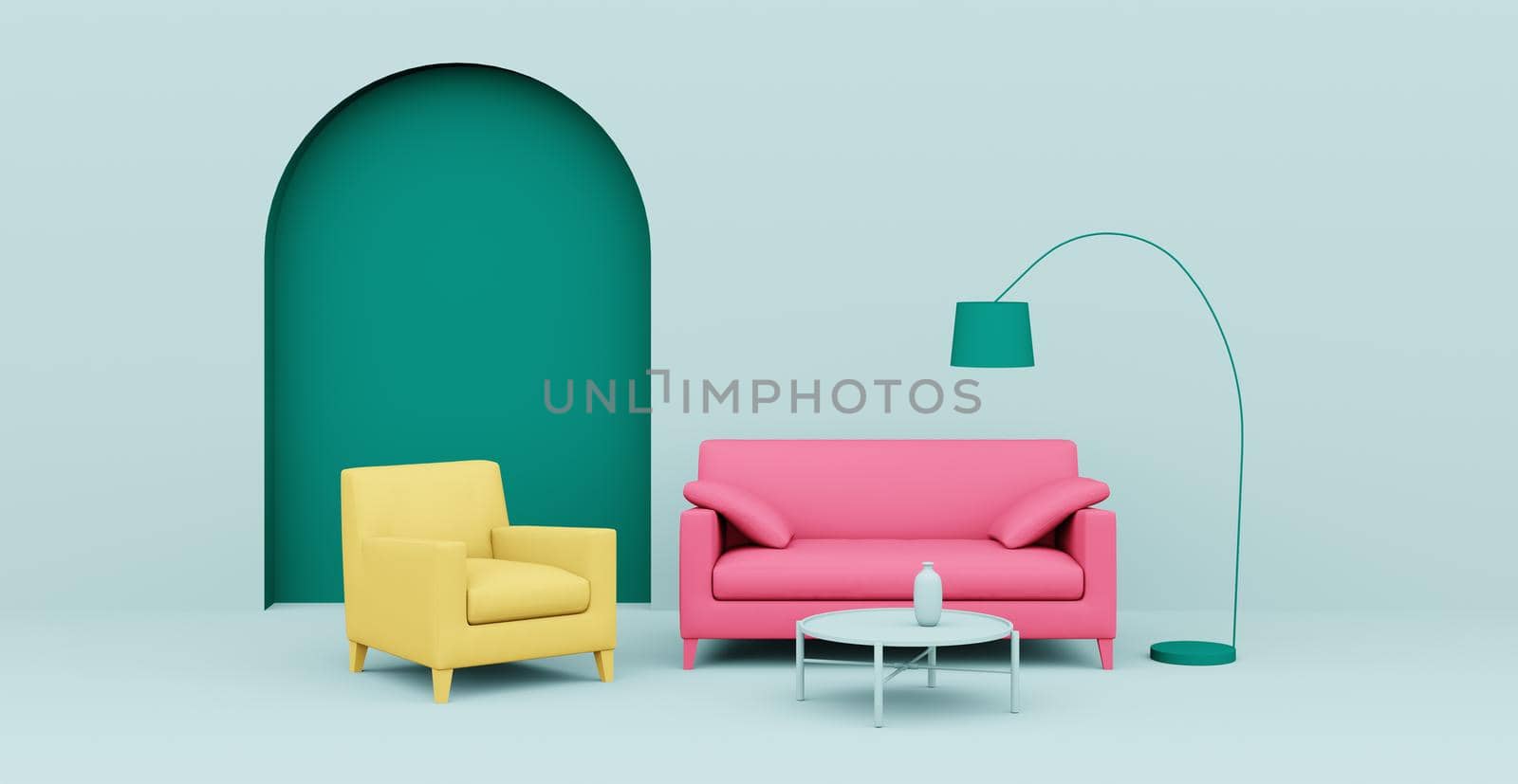 3d Abstract interior. Interior template. Bright color in the interior