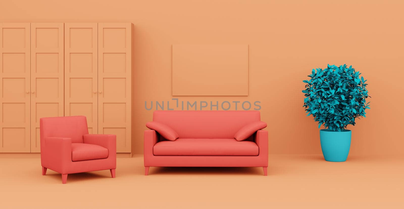 3d Abstract interior. Interior template. Bright color in the interior