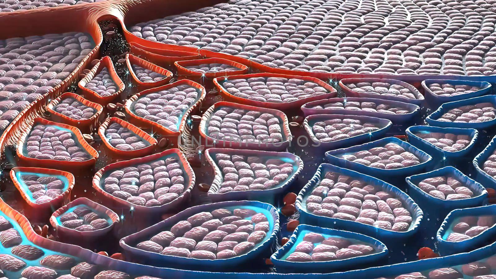 Catheter-directed percutaneous thrombolysis uses a catheter with holes at the tip, which is positioned up against the clot in the lungs. 3D illustration