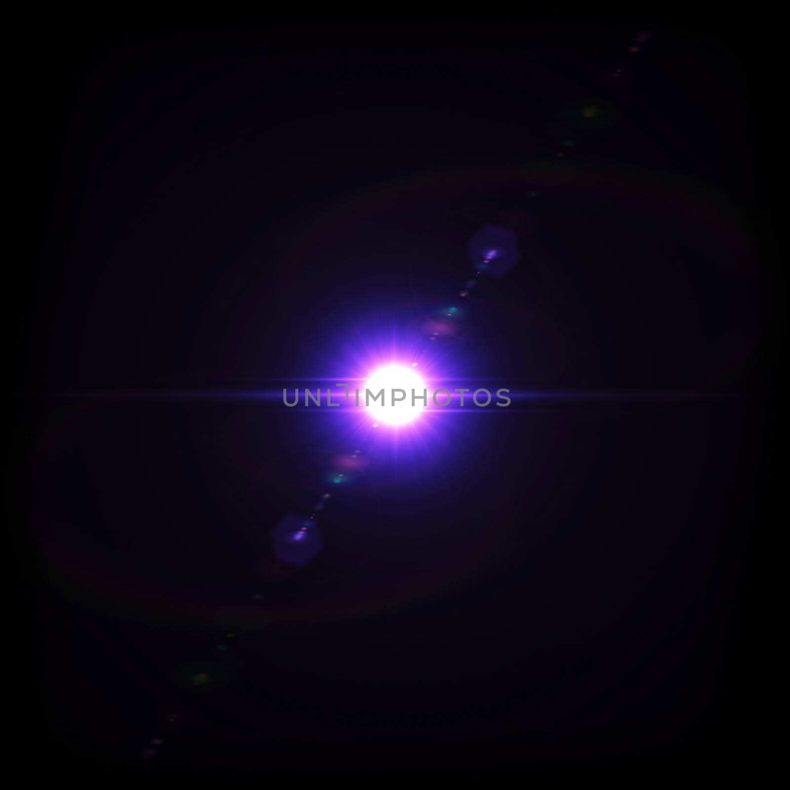 Purple Lens flare with bright light isolated with a black background. Digital lens flare with bright light isolated with a black background. Used for textures and materials.