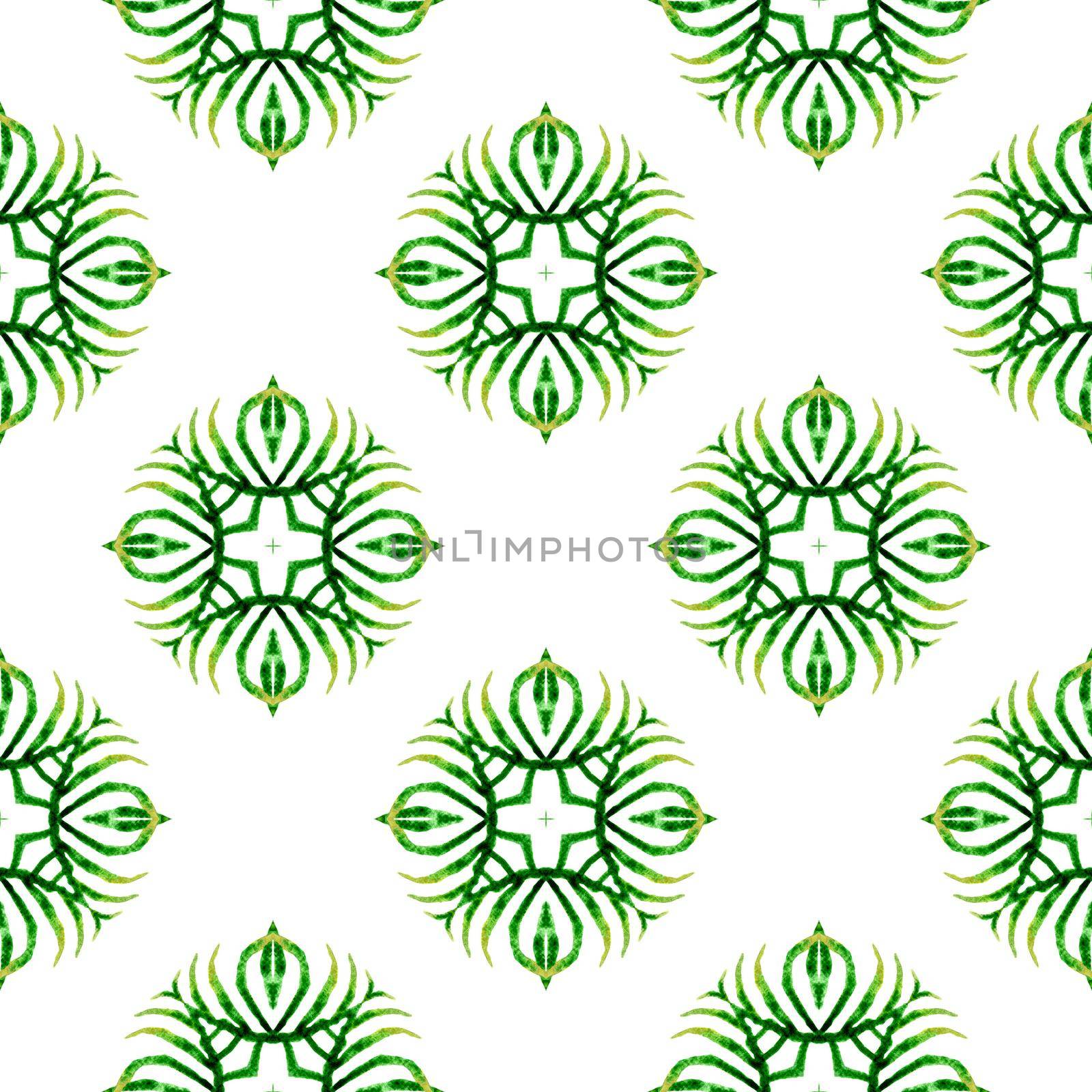 Textile ready attractive print, swimwear fabric, wallpaper, wrapping. Green unique boho chic summer design. Summer exotic seamless border. Exotic seamless pattern.