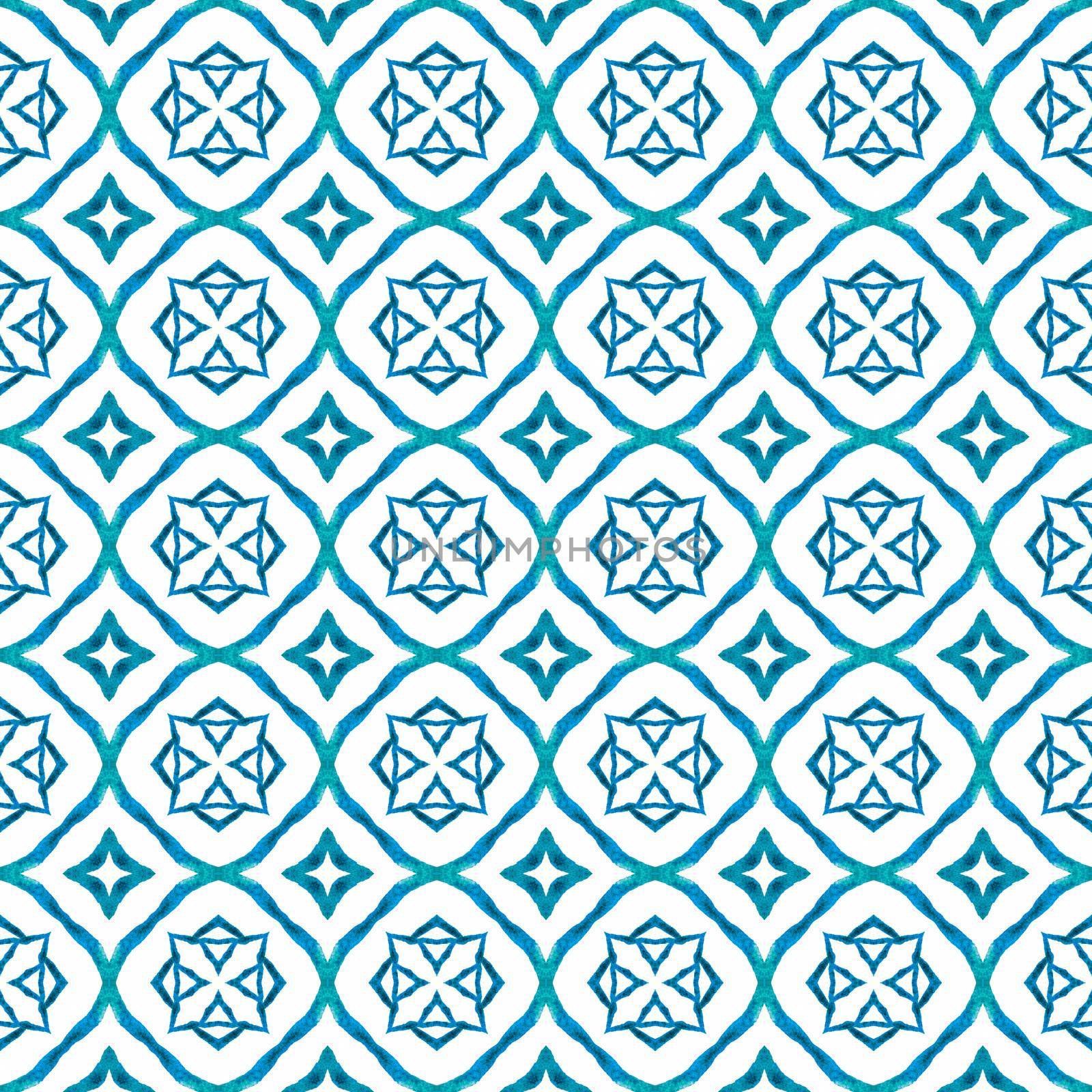 Chevron watercolor pattern. Blue uncommon boho chic summer design. Green geometric chevron watercolor border. Textile ready posh print, swimwear fabric, wallpaper, wrapping.