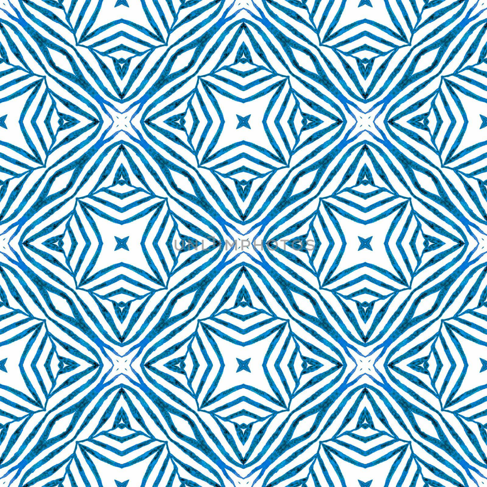 Chevron watercolor pattern. Blue admirable boho chic summer design. Textile ready Actual print, swimwear fabric, wallpaper, wrapping. Green geometric chevron watercolor border.