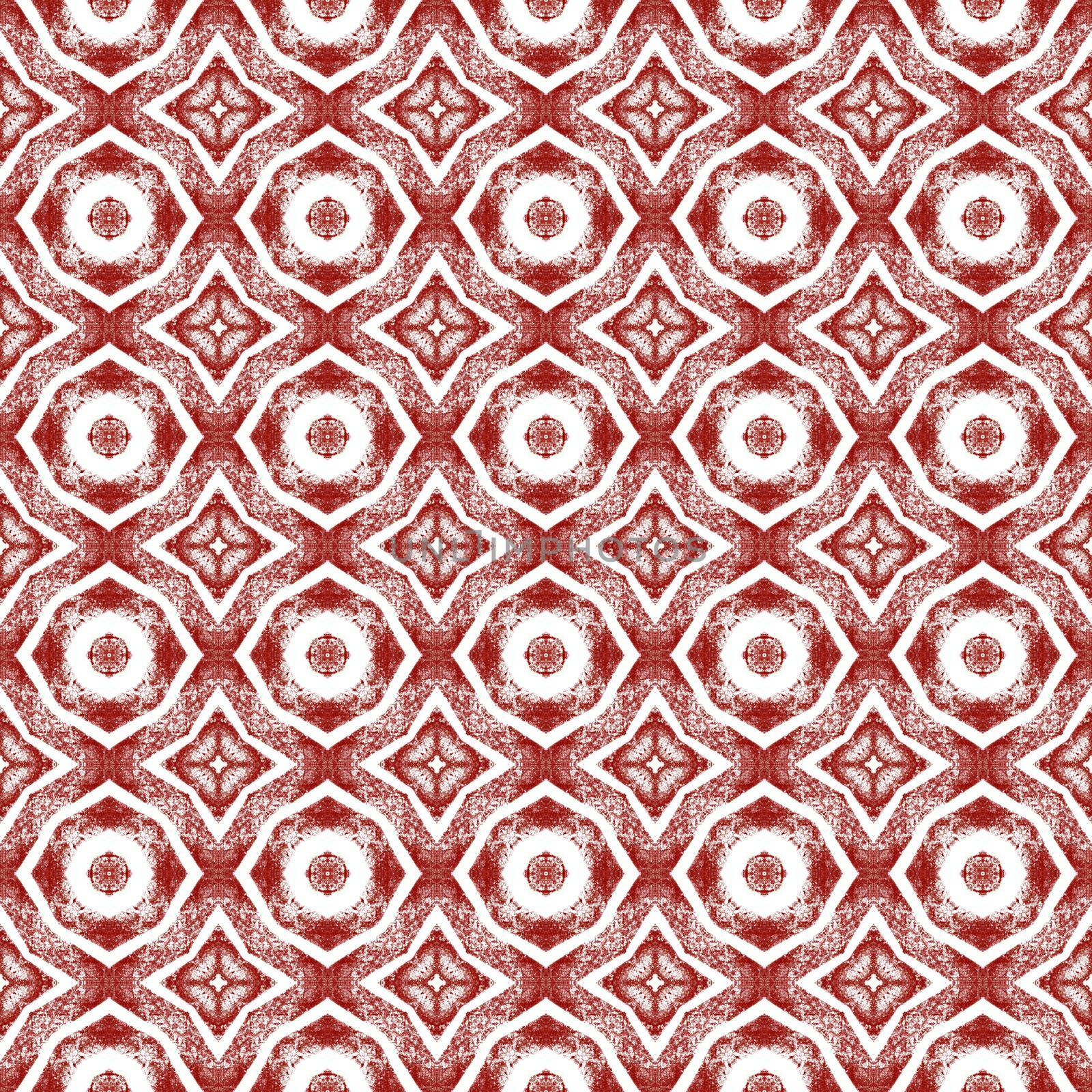 Medallion seamless pattern. Maroon symmetrical kaleidoscope background. Textile ready incredible print, swimwear fabric, wallpaper, wrapping. Watercolor medallion seamless tile.