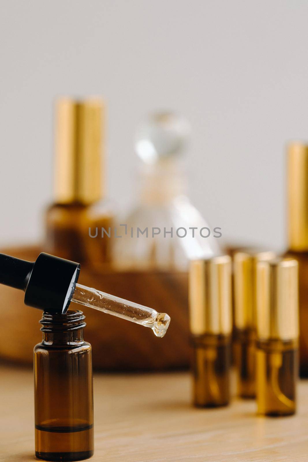 Essential oil in a set of vials. Aromatherapy by Lobachad