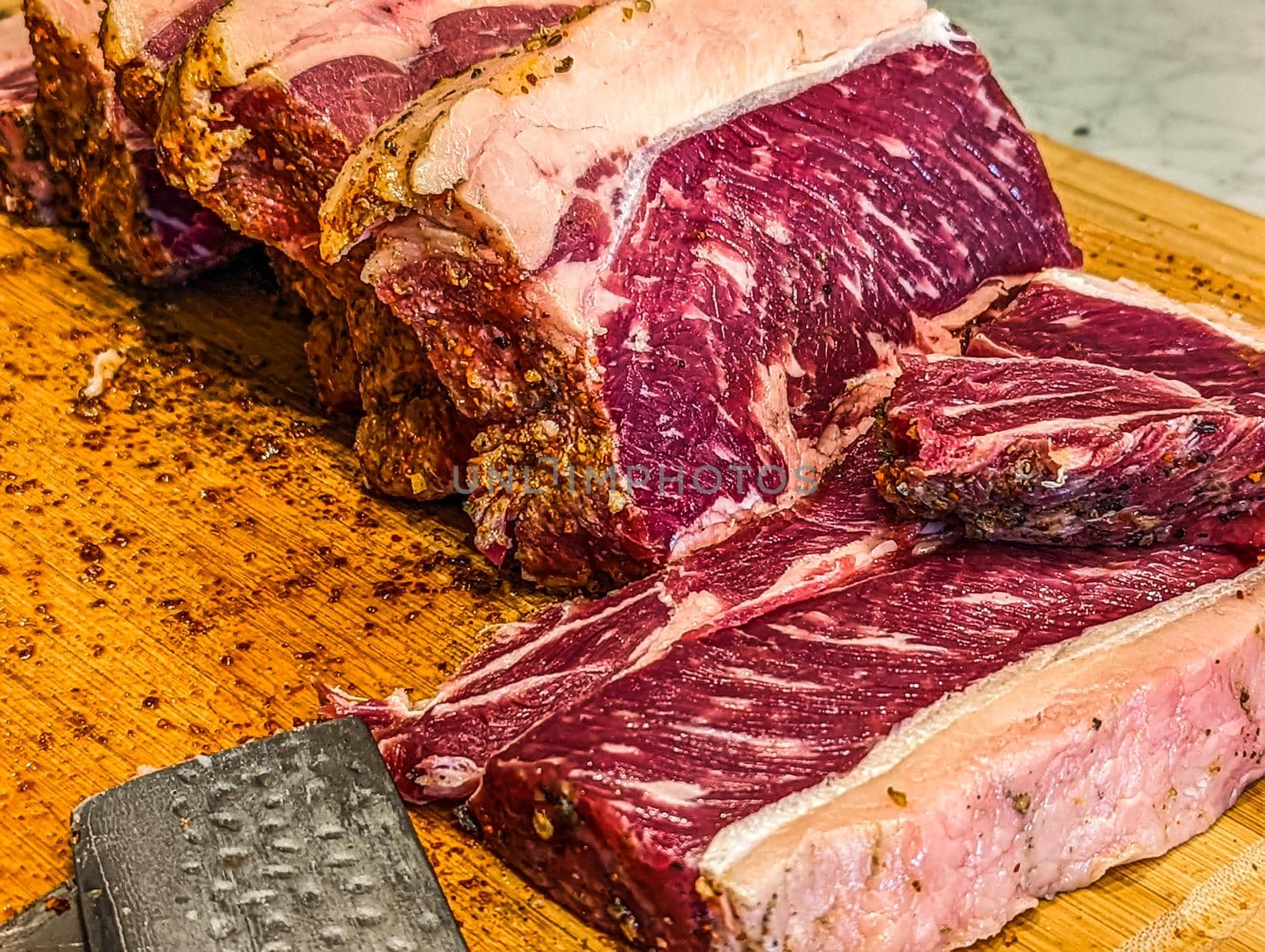 fresh prime ribeye and beef loin for a meal