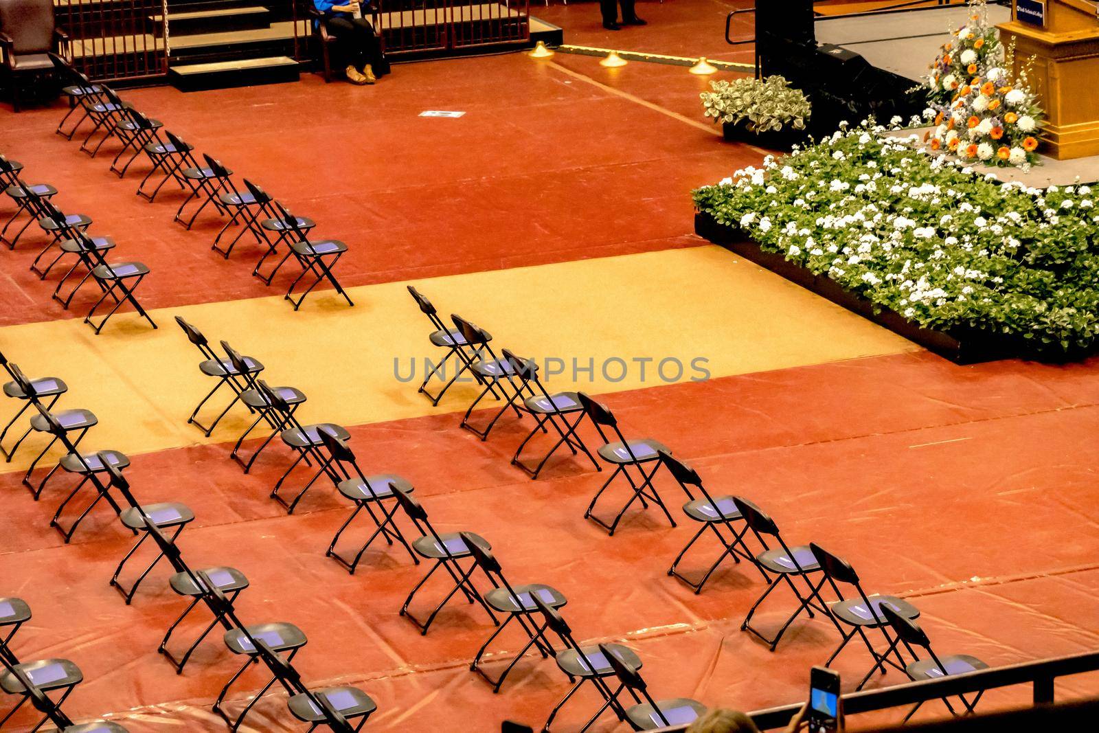 graduation ceremony seating ready for graduates at stadium