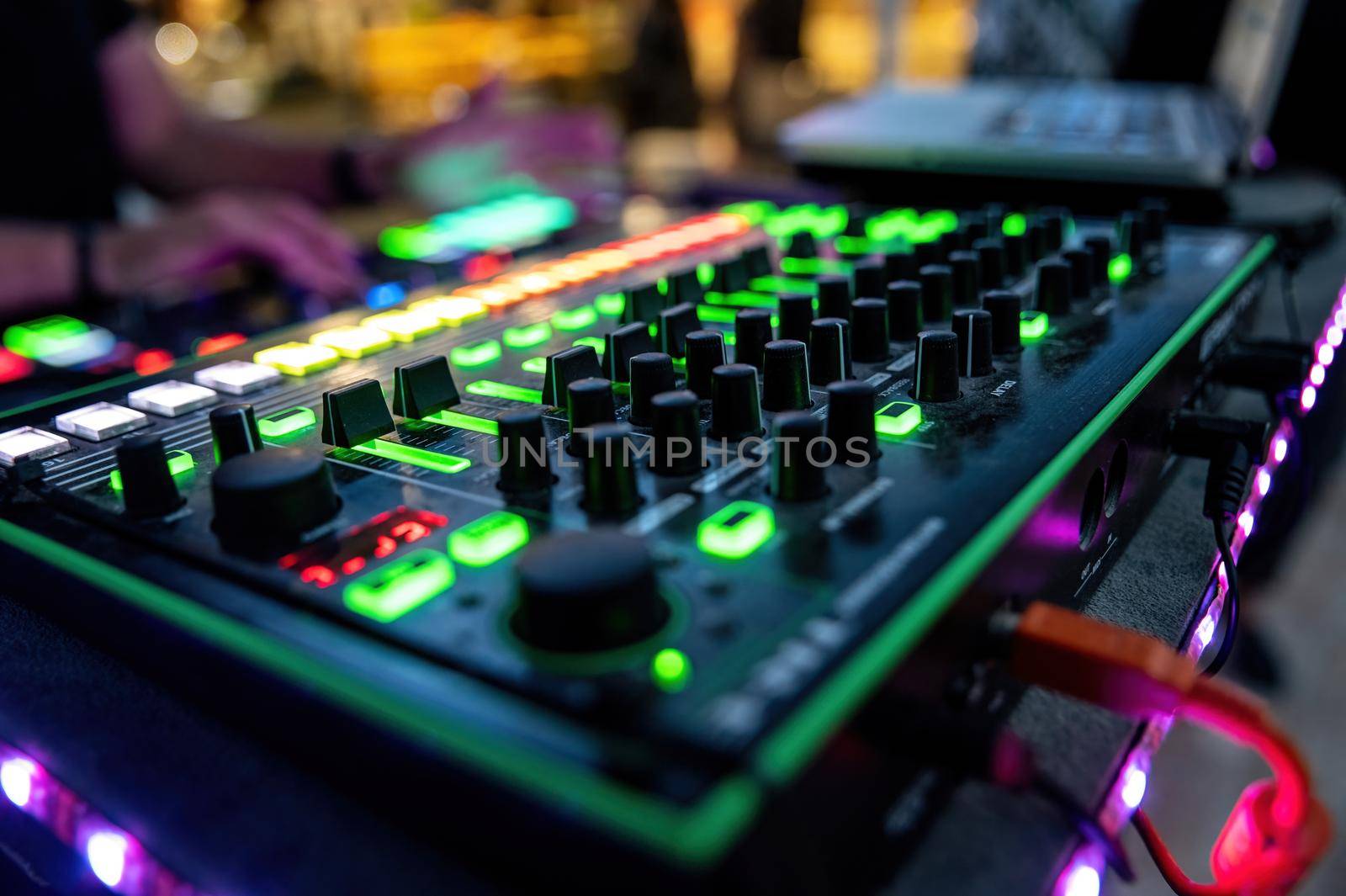 terni, italy june 03 2022:console with DJ during a disco party