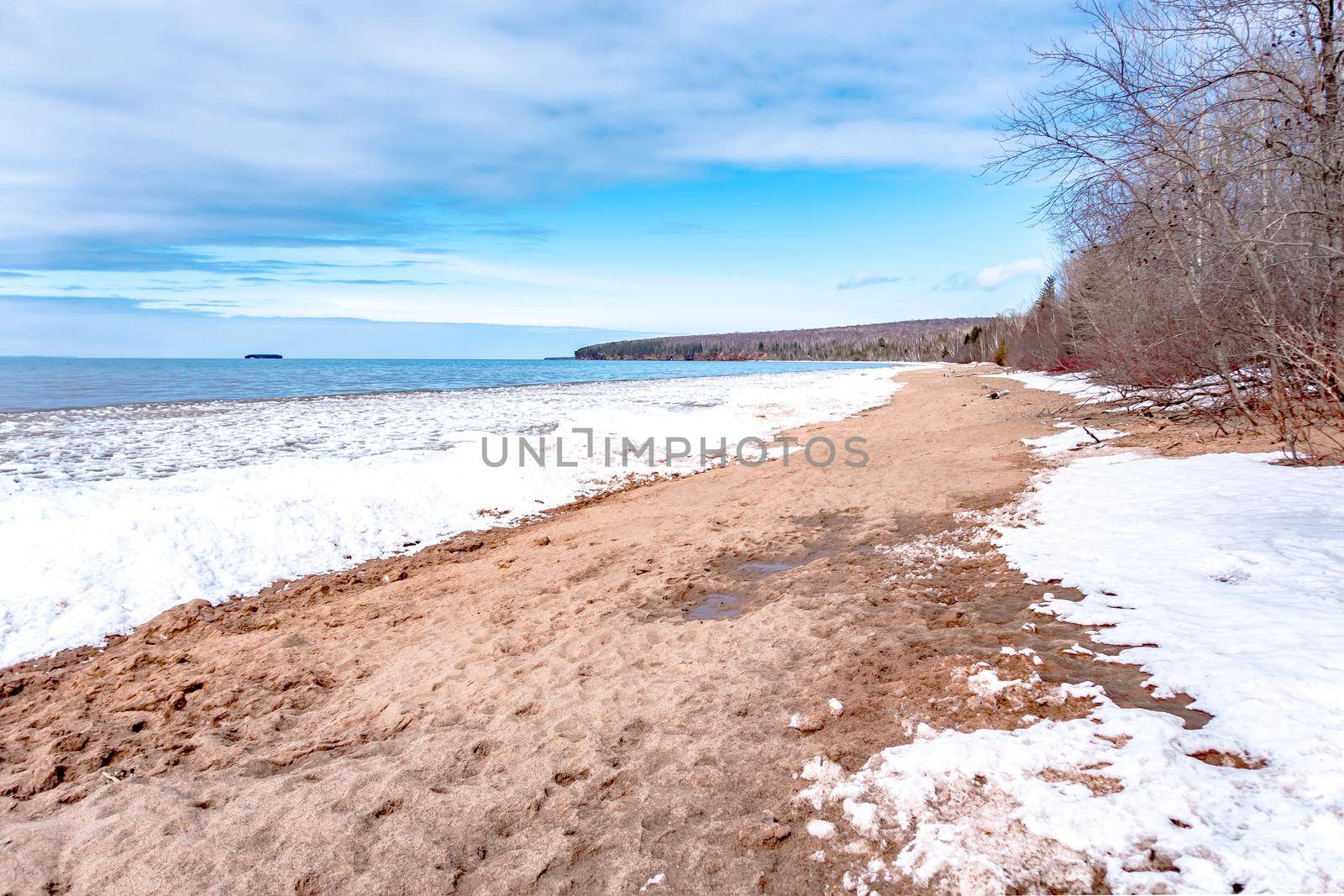 icy shoreline on lake superior in wisconsin