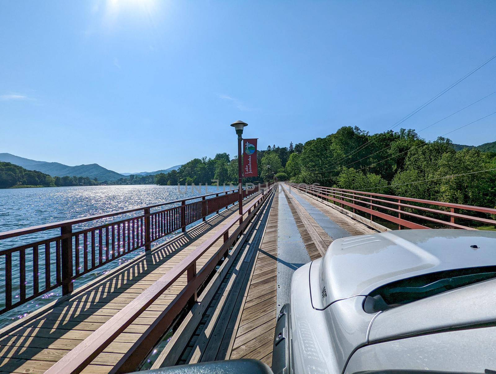 one lane bridge on Lake Junaluska's Dam in Asheville, Haywood County, North Carolina by digidreamgrafix
