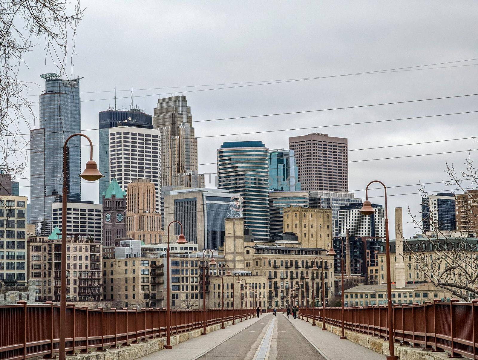 city of minneapolis city downton skyline on cloudy day