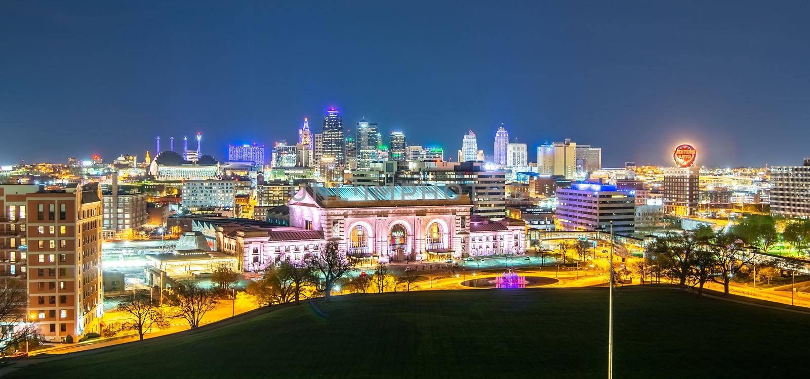 kansas city cityscape skyline at night by digidreamgrafix