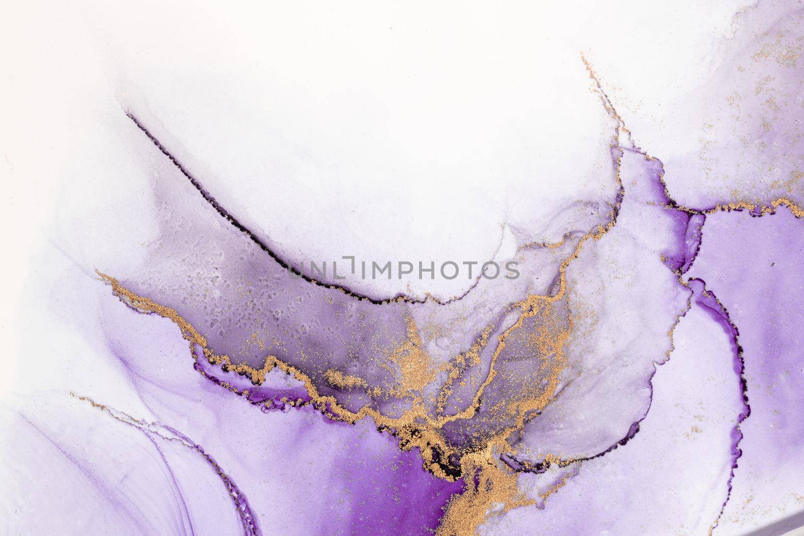 Purple gold abstract background of marble liquid ink art painting on paper . by biancoblue