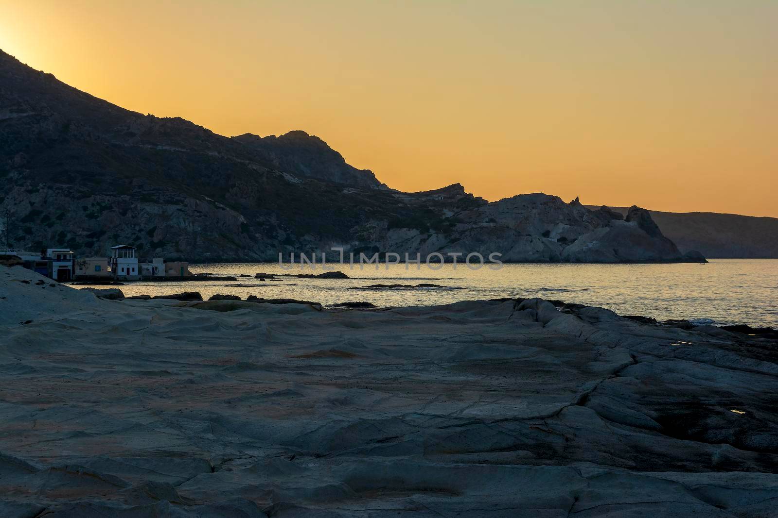 Moon landscape made of white mineral formations on Milos island, at Greece