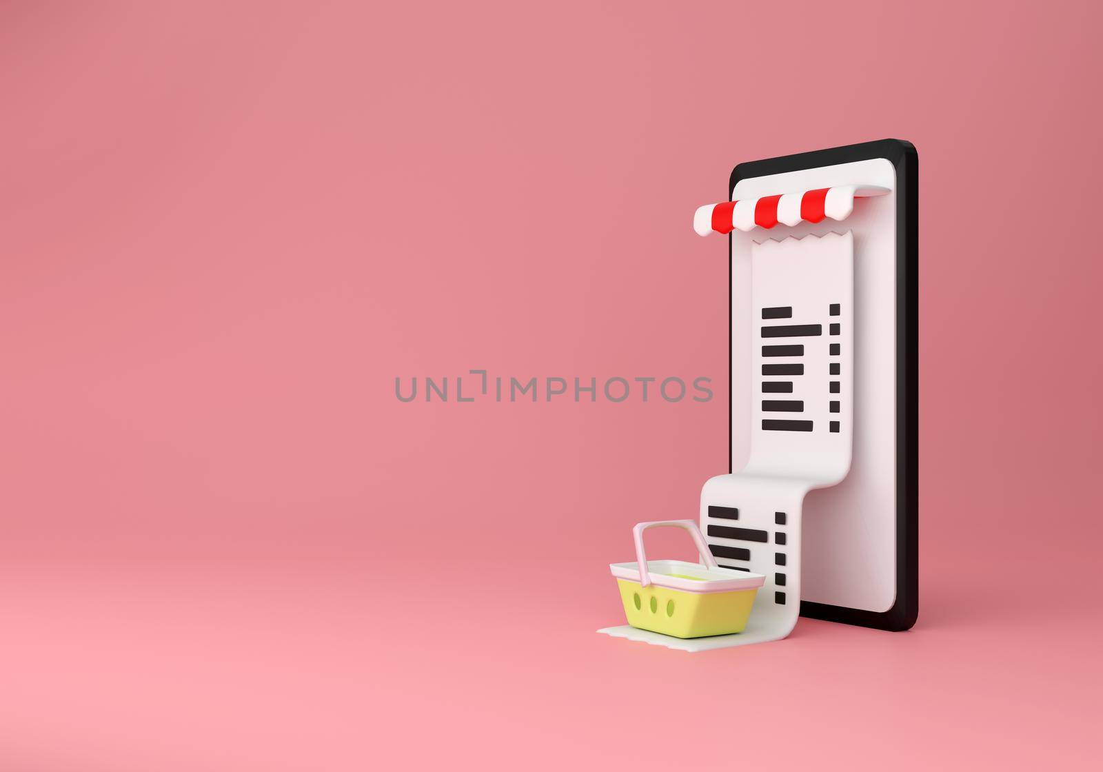 Smartphone with paying bills. Invoice, bill, tax. Payment of utility, bank shopping online. 3D Render Illustrations