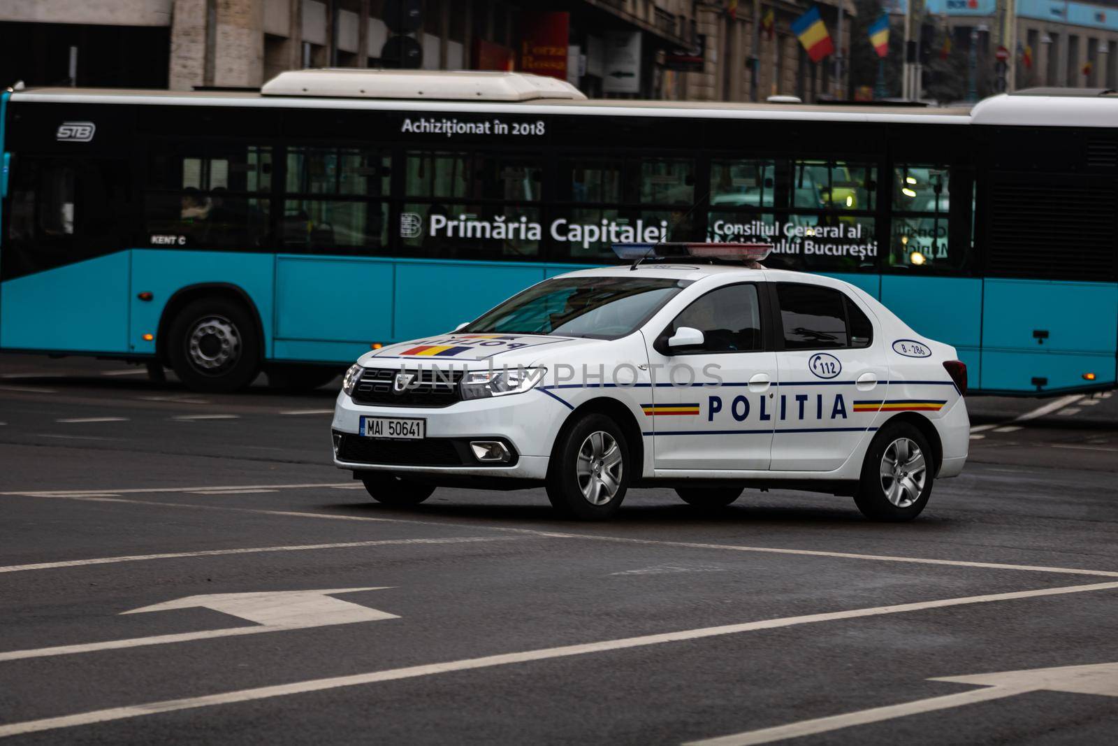 Car traffic, pollution, traffic jam in the morning and evening in the capital city of Bucharest, Romania, 2022