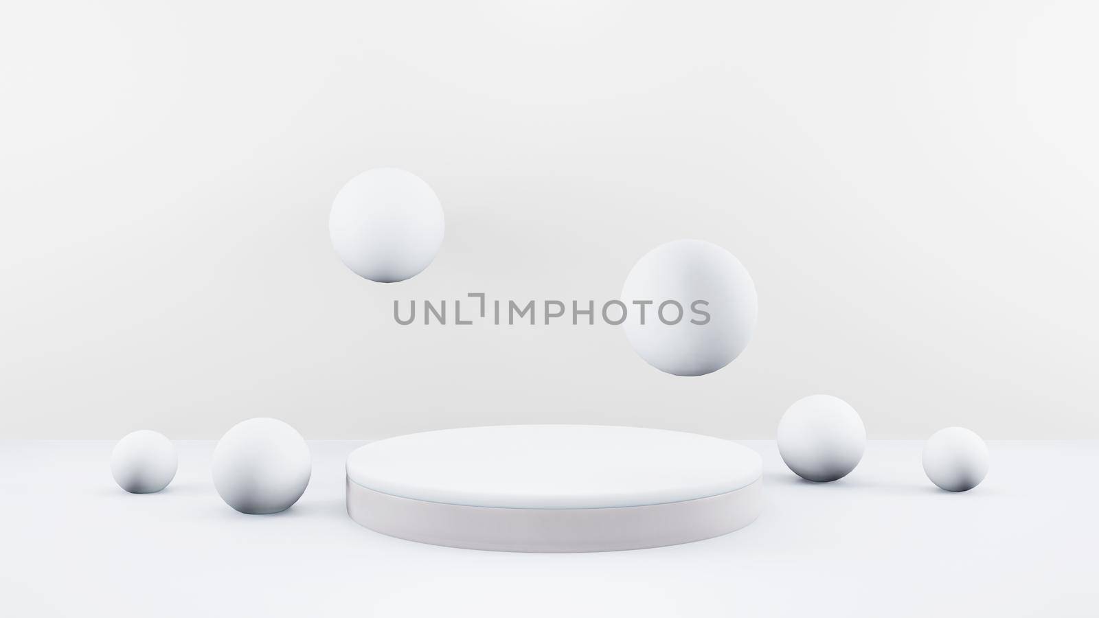 Podium in abstract white composition for product presentation, 3d render, 3d illustration by Benzoix