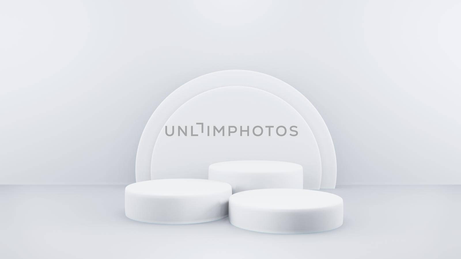 Podium in abstract white composition for product presentation, 3d render, 3d illustration by Benzoix