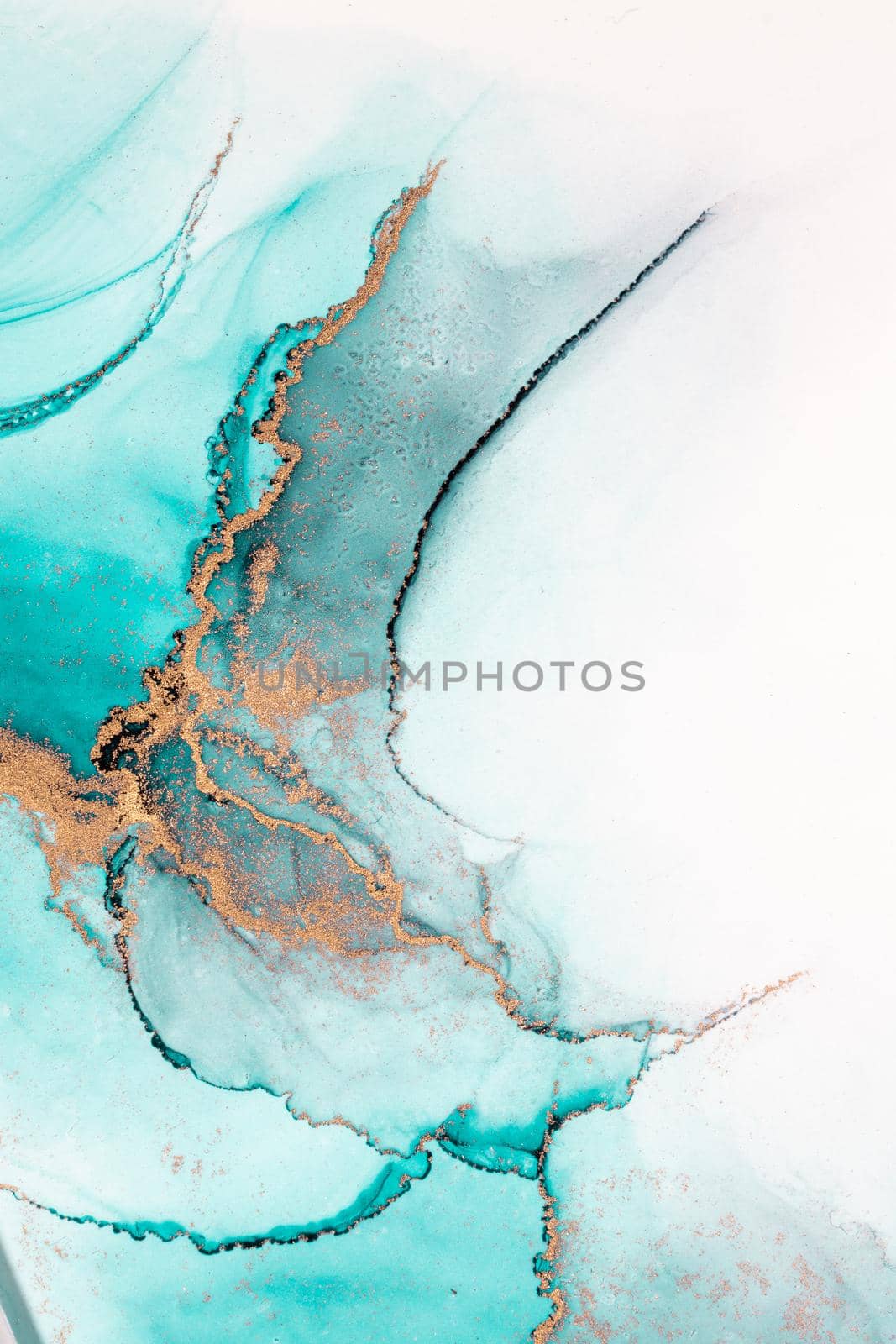 Ocean blue abstract background of marble liquid ink art painting on paper . by biancoblue